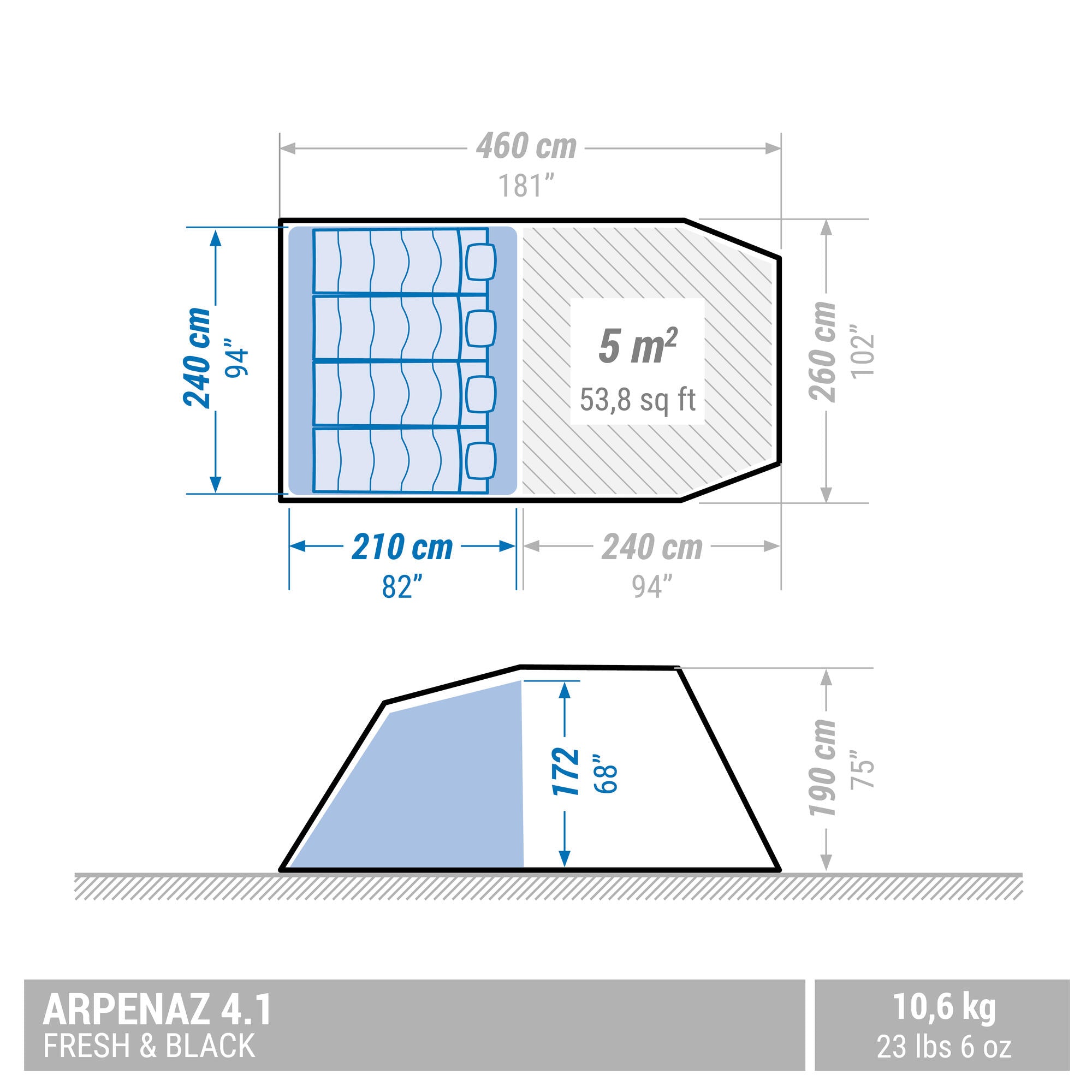 Quechua Arpenaz Fresh & Black Family Camping Tent 4 Person 1 Bedroom - Image 15